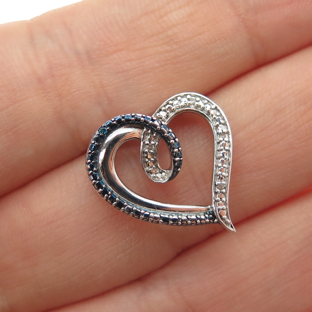 JANE SEYMOUR Sterling Silver Real Blue & White Diamond Heart Mini Slide Pendant