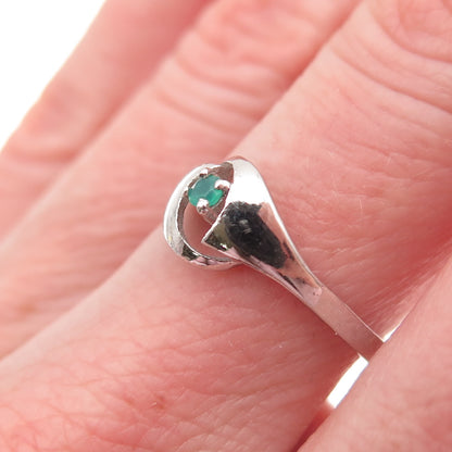 925 Sterling Silver Vintage Real Green Chalcedony Modernist Ring Size 7.25