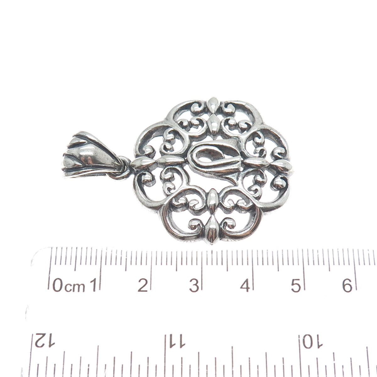925 Sterling Silver Vintage Ornate Floral Oxidized Pendant