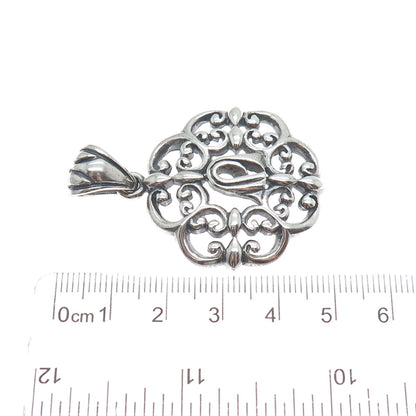 925 Sterling Silver Vintage Ornate Floral Oxidized Pendant