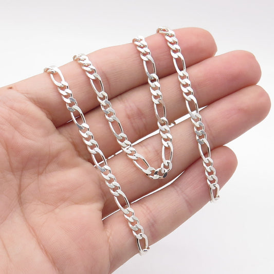 925 Sterling Silver Italy Figaro Chain Necklace 22"