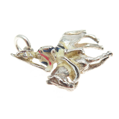 925 Sterling Silver Vintage Enamel Horse Rider 3D Pendant