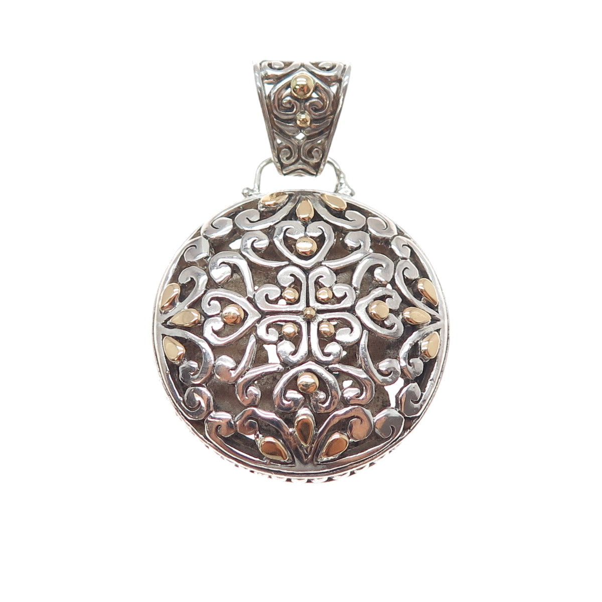 18K Gold 925 Sterling Silver Vintage Ornate Heart Charm Pendant