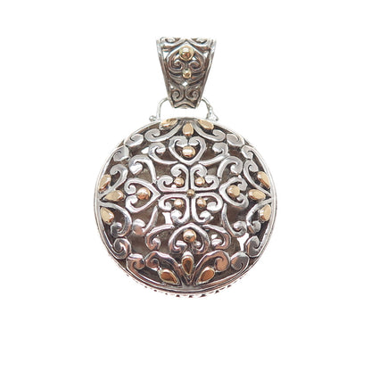 18K Gold 925 Sterling Silver Vintage Ornate Heart Charm Pendant