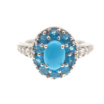 Chuck Clemency 925 Sterling Real Turquoise Apatite & White Topaz Ring Size 8