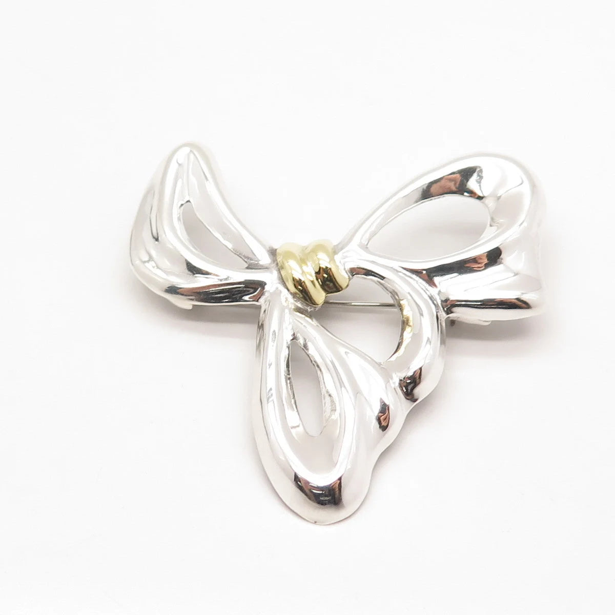 925 Sterling Silver 2-Tone Vintage Mexico Bow Pin Brooch