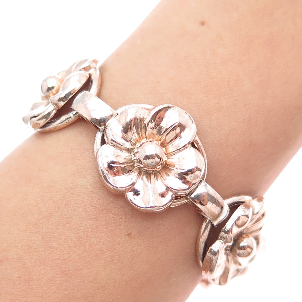 NAPIER 925 Sterling Silver Rose Gold Plated Antique Flower Blossom Bracelet 6"
