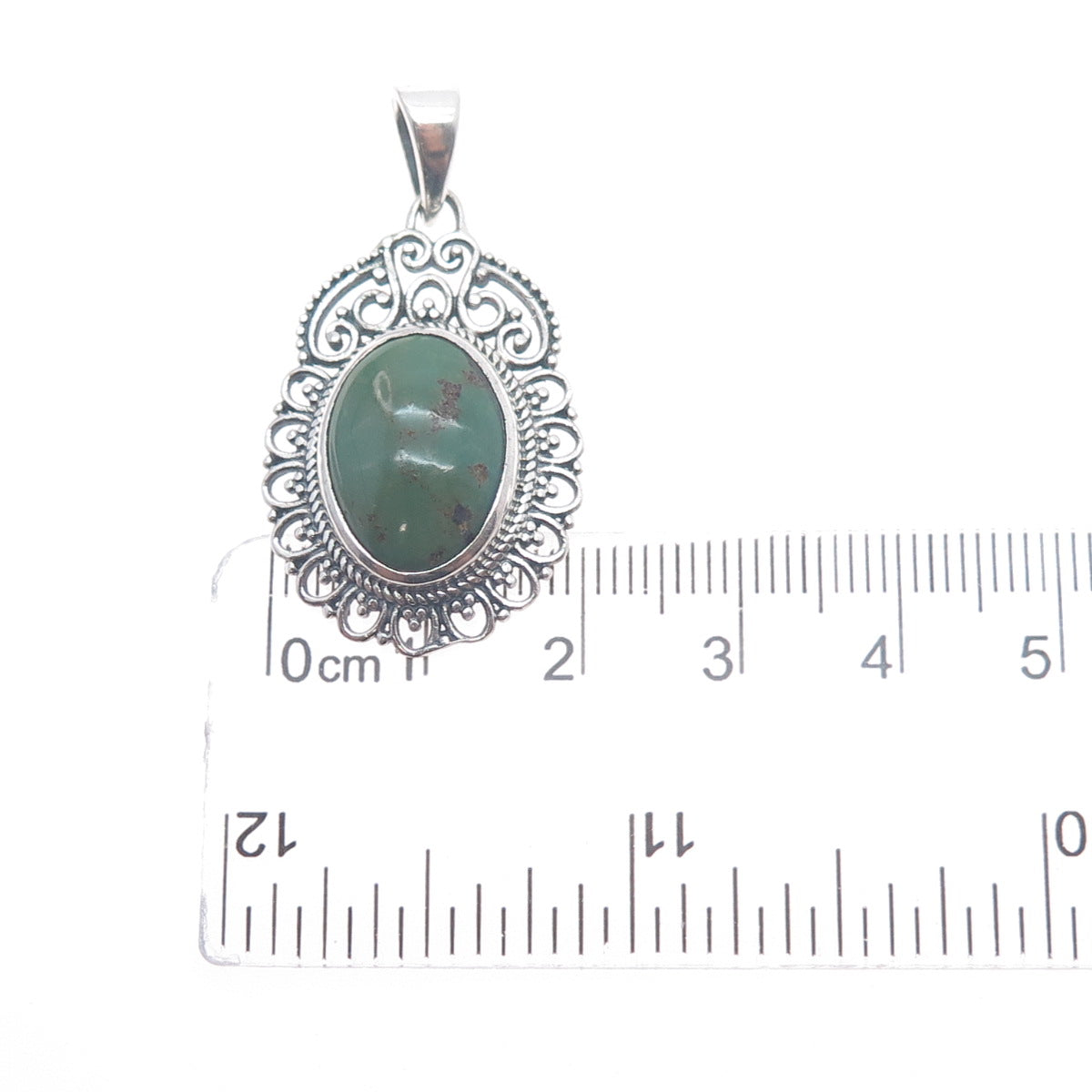 925 Sterling Silver Vintage Real Royston Turquoise Ornate Charm Pendant