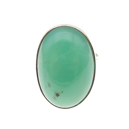 925 Sterling Silver Vintage Real Cabochon Chrysoprase Ring Size 7.75