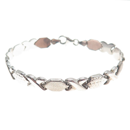 925 Sterling Silver Vintage Diamond-Cut "X" Link Bracelet 7.25"