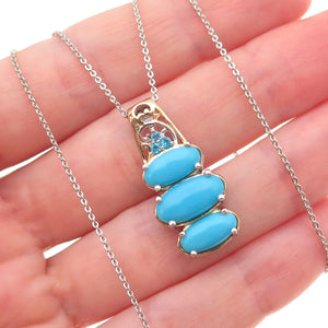 D'Joy Sterling Silver 2-Tone Real Turquoise & Apatite Cable Chain Necklace 20"