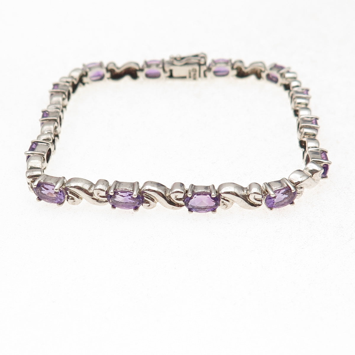 Michelle Albala 925 Sterling Silver Vintage Real Amethyst Bracelet 7.25"