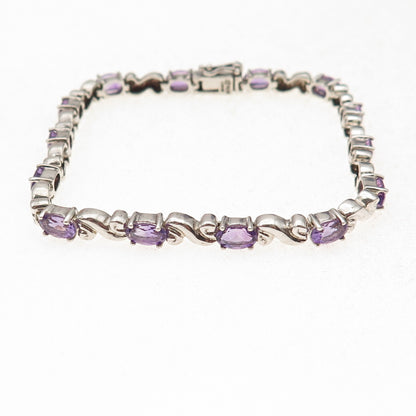 Michelle Albala 925 Sterling Silver Vintage Real Amethyst Bracelet 7.25"