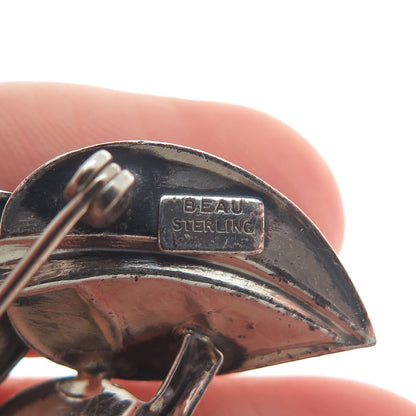 BEAU 925 Sterling Silver Vintage Floral Leaf Oxidized Pin Brooch