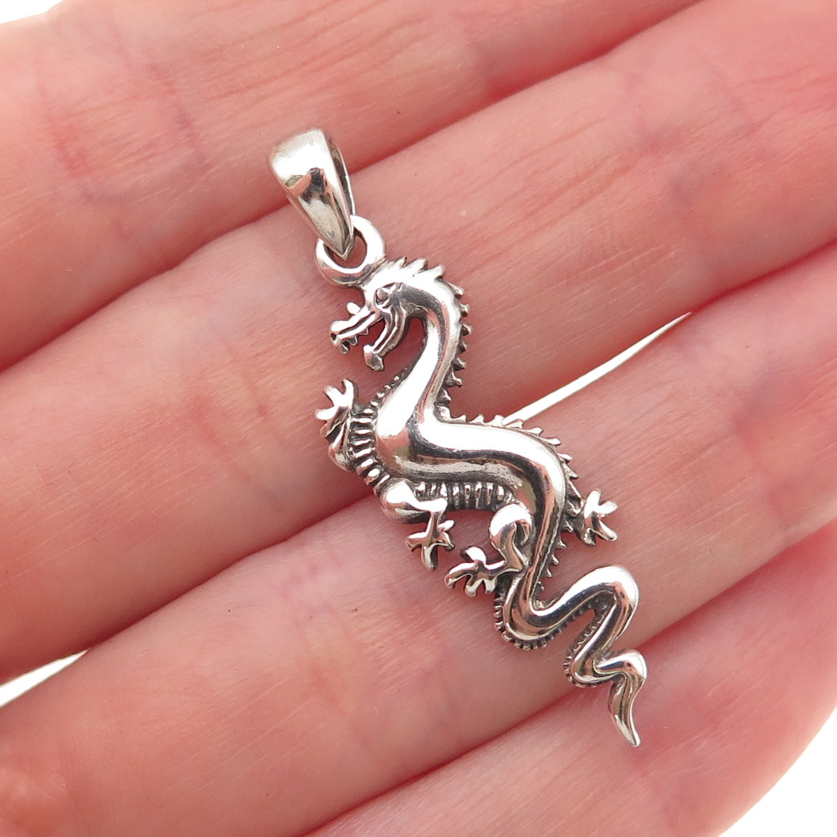 925 Sterling Silver Vintage Royal Dragon Oxidized Charm Pendant