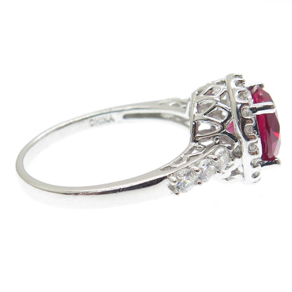 925 Sterling Silver Lab-Created Ruby & C Z Ring Size 10.25