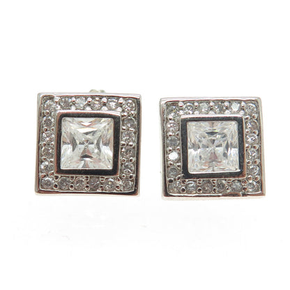 925 Sterling Silver Princess & Round-Cut C Z Stud Earrings