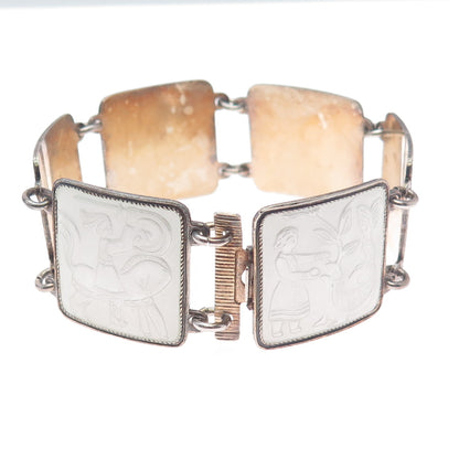 DAVID ANDERSEN 925S Sterling Vintage Norway Enamel Fairytale Bracelet 7.5"