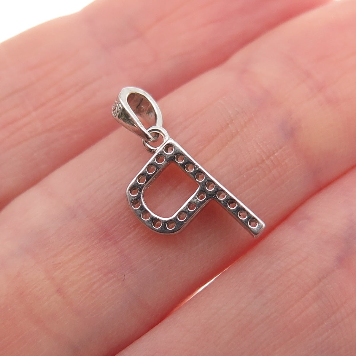 925 Sterling Silver Round-Cut C Z Letter P Initial Mini Charm Pendant