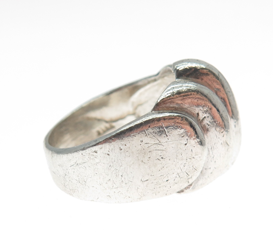 925 Sterling Silver Vintage Modernist Ribbed Dome Oxidized Ring Size 8