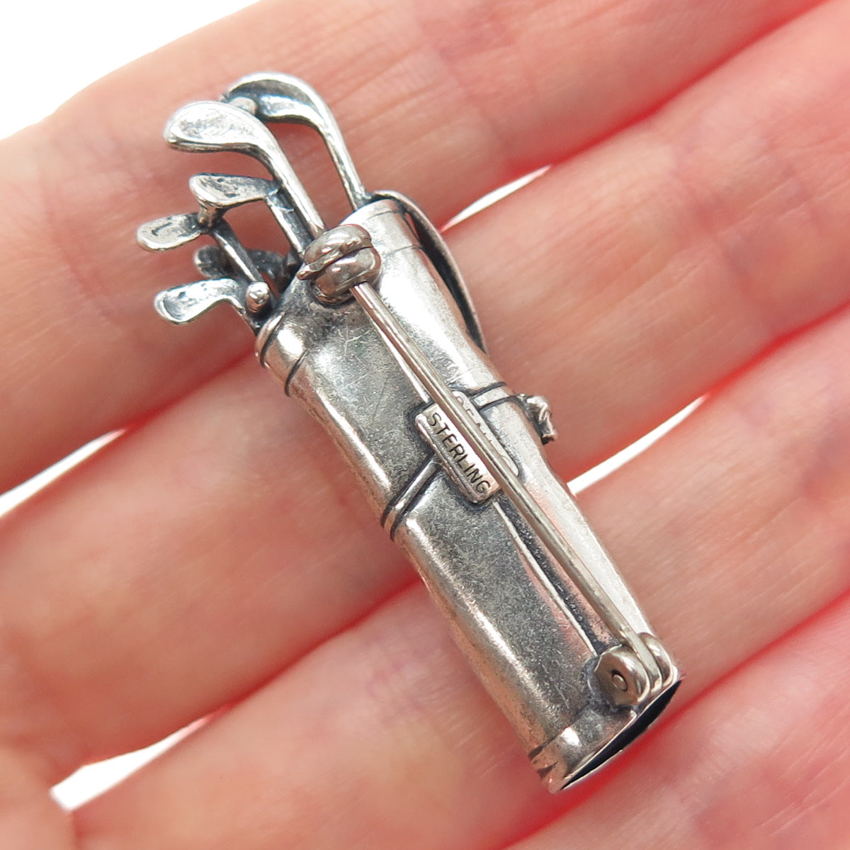 BEAU 925 Sterling Silver Vintage Golf Club Oxidized Pin Brooch