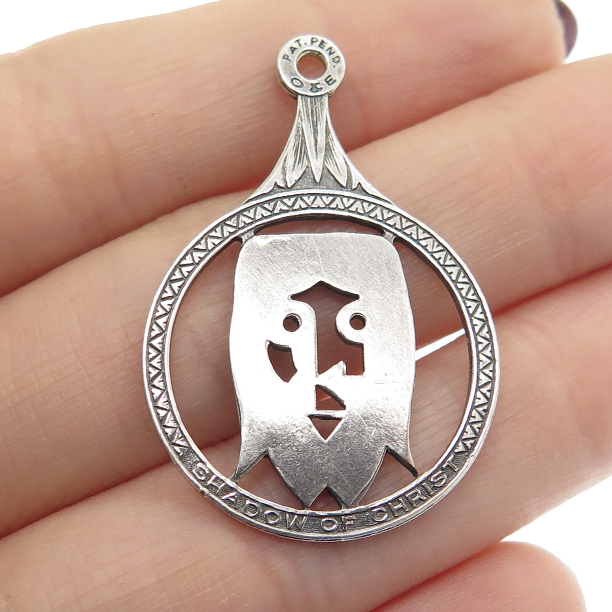 925 Sterling Silver Vintage Shadow of Christ Pendant