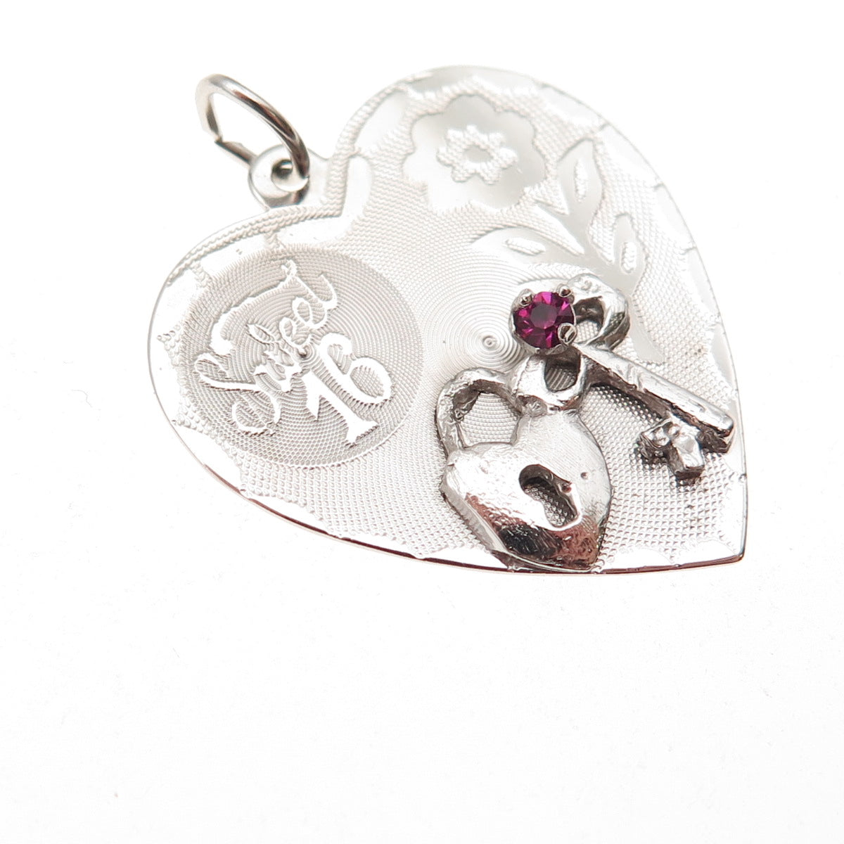 Crea 925 Sterling Silver Vintage Rhinestone Sweet 16 Heart Charm Pendant