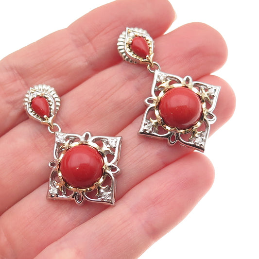 Michael Valitutti Gems En Vogue 925 Sterling 2-Tone Coral & White Topaz Earrings