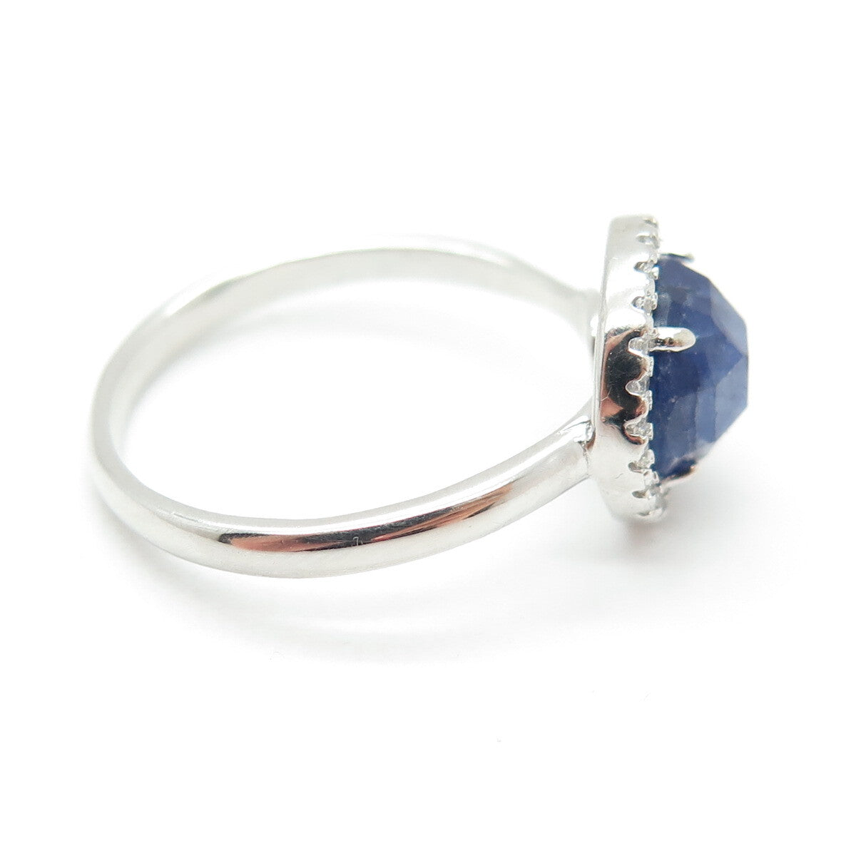 FELIX2 925 Sterling Silver Real Round-Cut Sapphire & C Z Ring Size 8