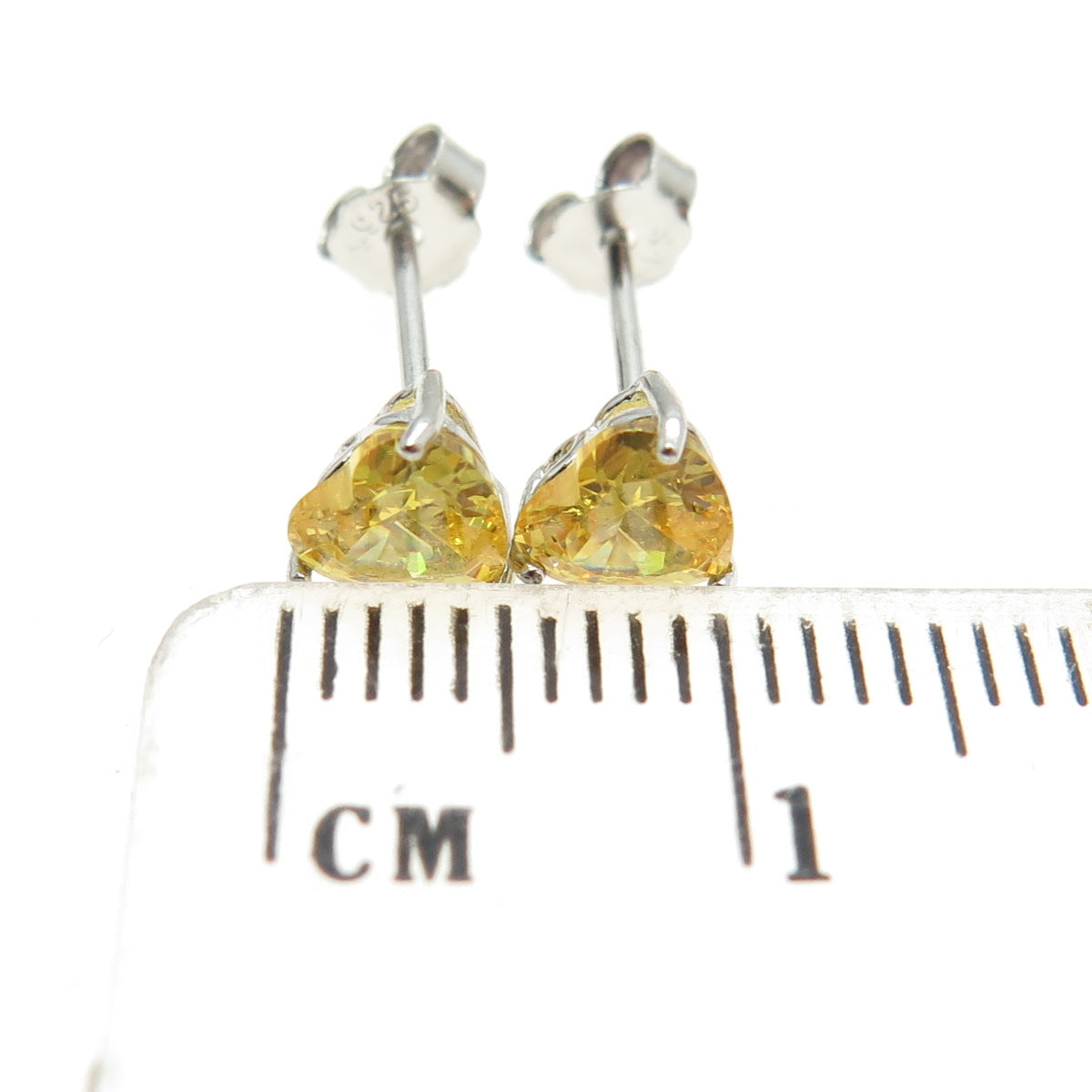 925 Sterling Silver Lemon Heart-Cut Shaped C Z Stud Earrings