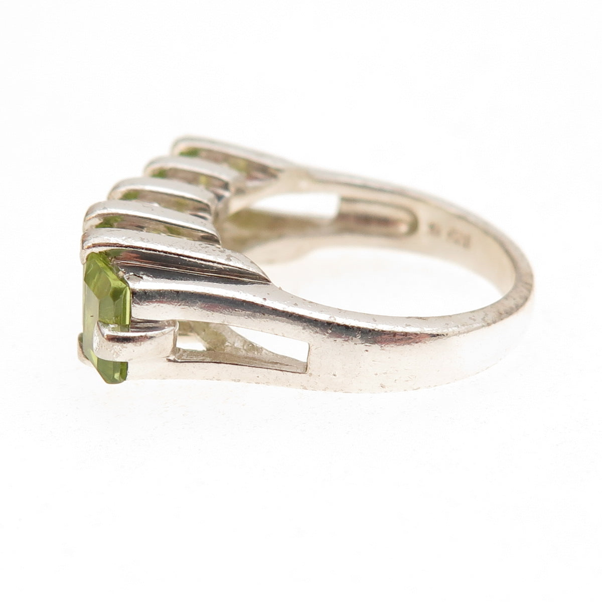 Ken Crafts 925 Sterling Silver Vintage Real Emerald-Cut Peridot Ring Size 7