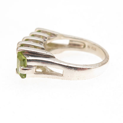 Ken Crafts 925 Sterling Silver Vintage Real Emerald-Cut Peridot Ring Size 7