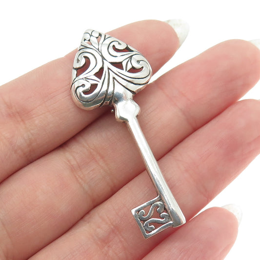 JEZLAINE 925 Sterling Silver Vintage Spade Key Pin Brooch