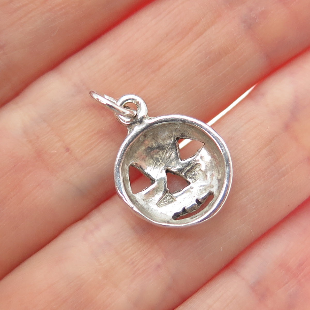 925 Sterling Silver Vintage Halloween Pumpkin Mask Minimalist Charm Pendant