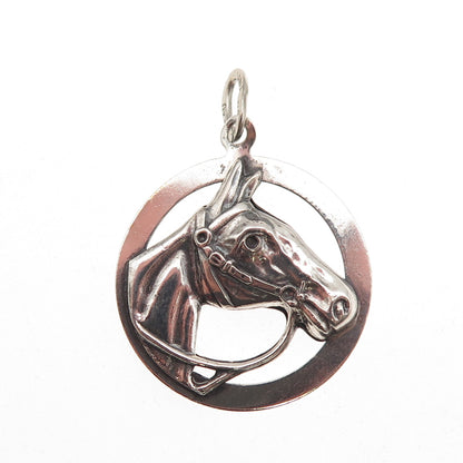 Beau 925 Sterling Silver Antique Art Deco Horse Oxidized Charm Pendant