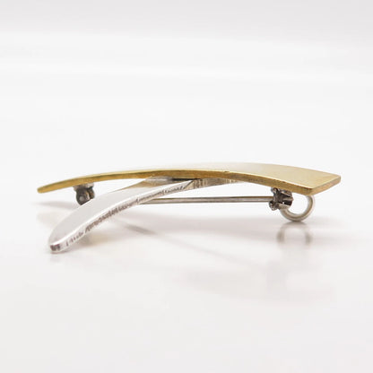 925 Sterling Silver 2-Tone Vintage Mexico Modernist Pin Brooch / Pendant