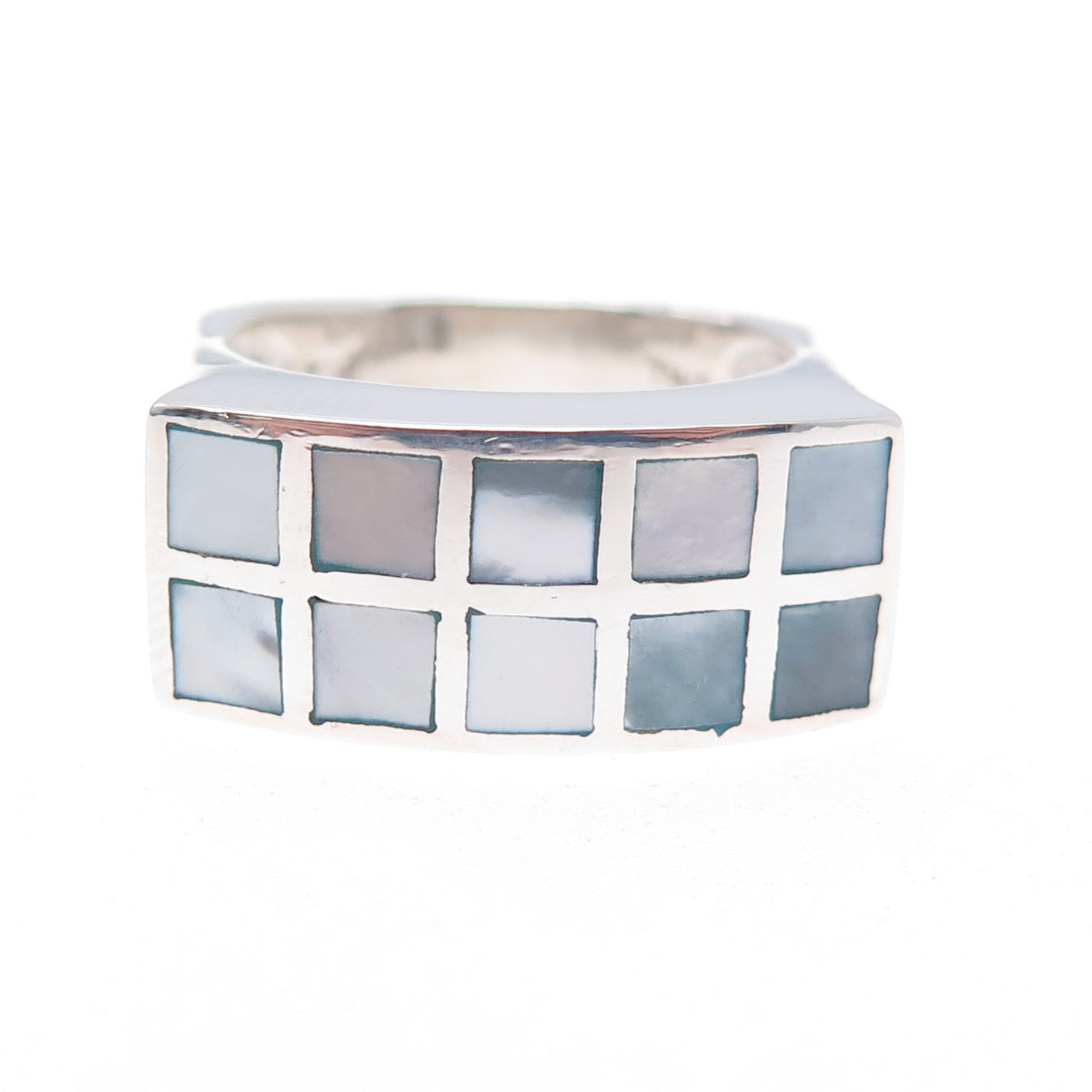 ANNIKA WITT 925 Sterling Silver Vintage Real MOP Modernist Ring Size 9