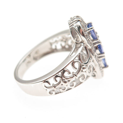 Chuck Clemency 925 Sterling Silver Real Tanzanite & White Topaz Ring Size 8