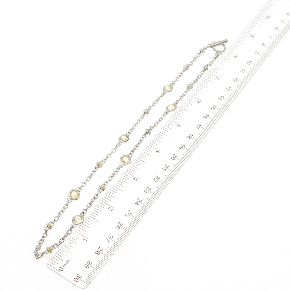 JUDITH RIPKA 925 Sterling Silver 18K Gold Canary C Z Station Chain Necklace 16"