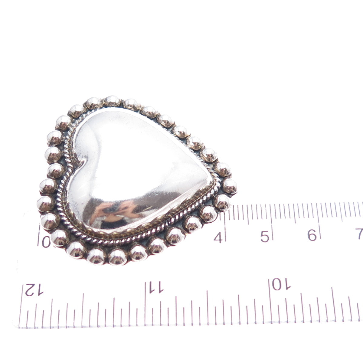 925 Sterling Silver Vintage CII Mexico Oxidized Beaded Heart Pin Brooch