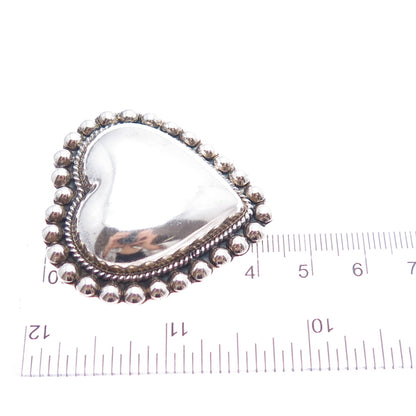 925 Sterling Silver Vintage CII Mexico Oxidized Beaded Heart Pin Brooch