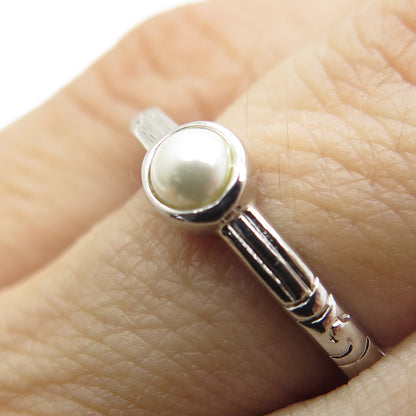 925 Sterling Silver Real Pearl Ring Size 6