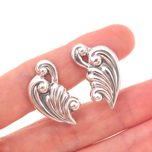 925 Sterling Silver Vintage Mexico Modernist Floral Oxidized Screw Back Earrings