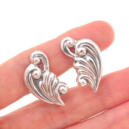 925 Sterling Silver Vintage Mexico Modernist Floral Oxidized Screw Back Earrings