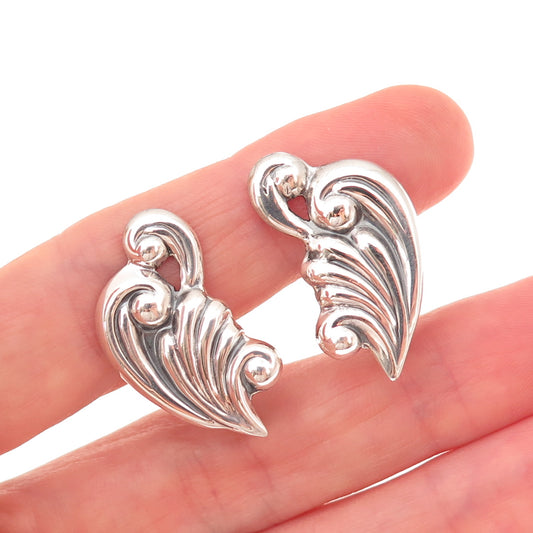 925 Sterling Silver Vintage Mexico Modernist Floral Oxidized Screw Back Earrings