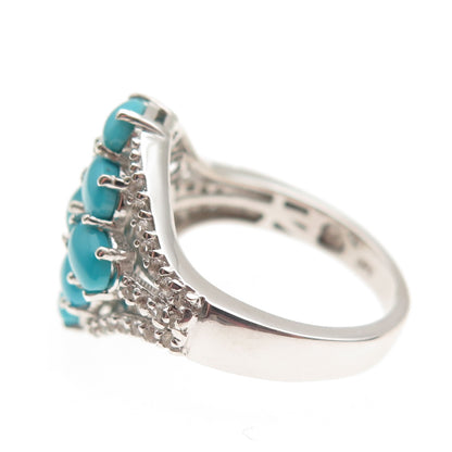 Chuck Clemency 925 Sterling Silver Real Turquoise & White Topaz Ring Size 8.5