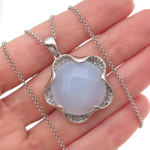 Chapal Zenray 925 Sterling Real Chalcedony & White Topaz Rolo Chain Necklace 18"