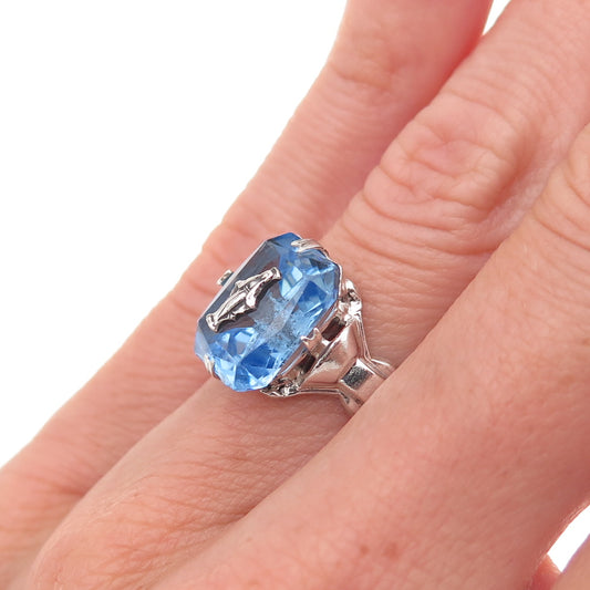 925 Sterling Silver Antique Art Deco Rhinestone St. Mary Miraculous Ring Size 5