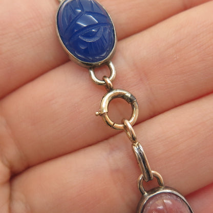 SYMMETALIC 1/20 14K Gold Filled 925 Sterling Antique Real Muti-Gem Bracelet 7"