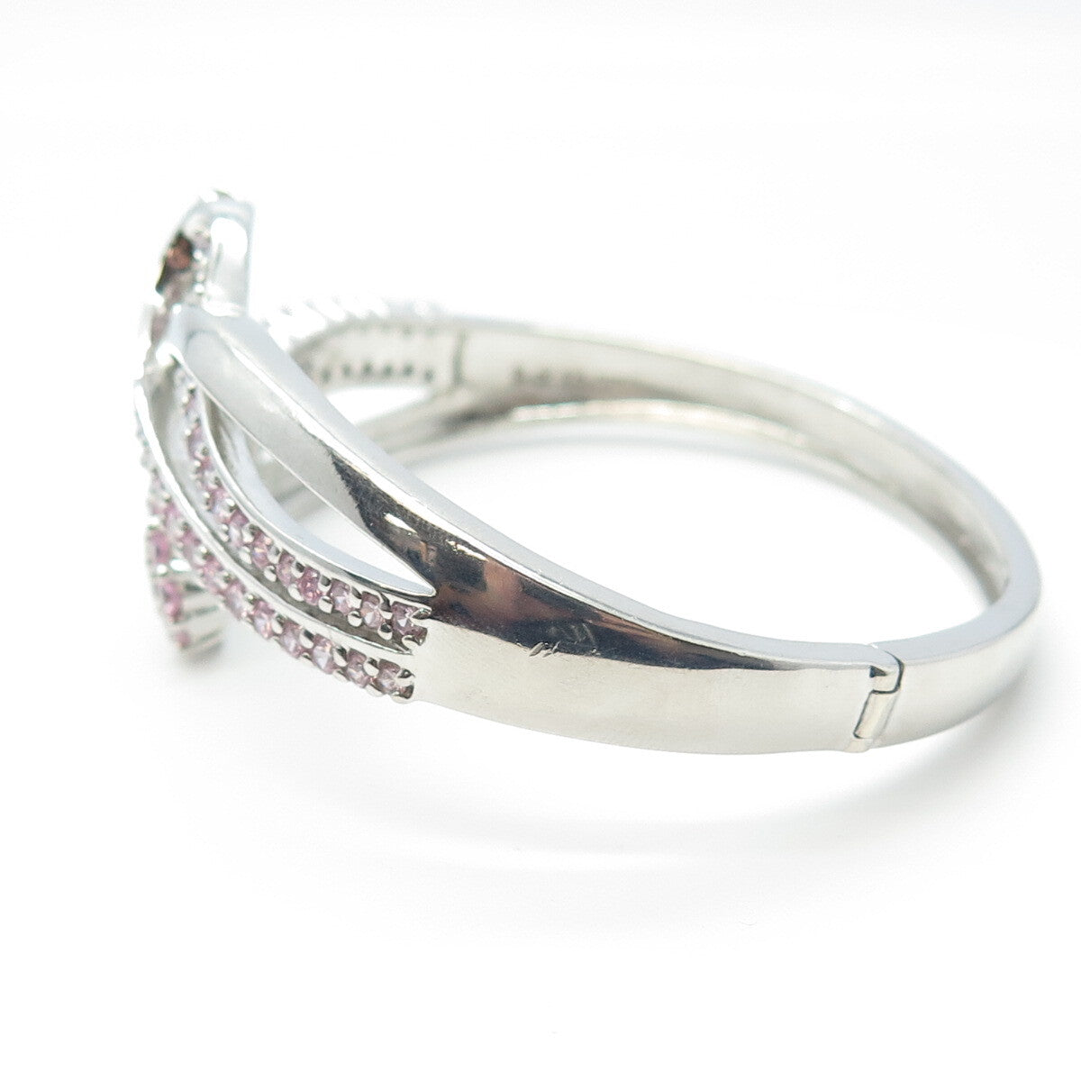ROSS SIMONS 925 Sterling Silver Pink C Z Bangle Bracelet 7"